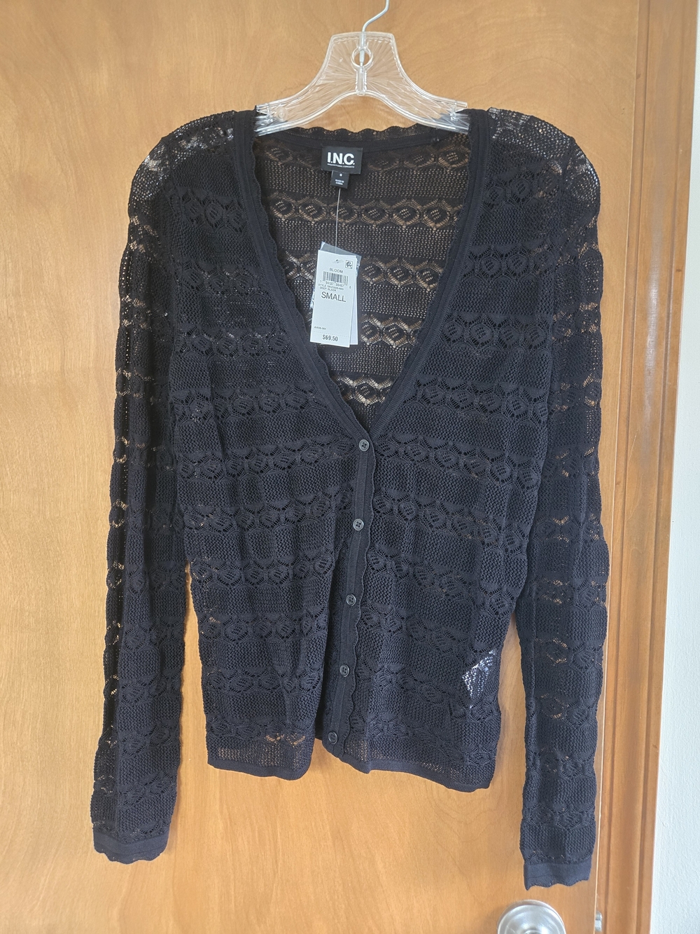 I.N.C. NWT Ladies S Black 6 Button Lace Cardigan Sweater